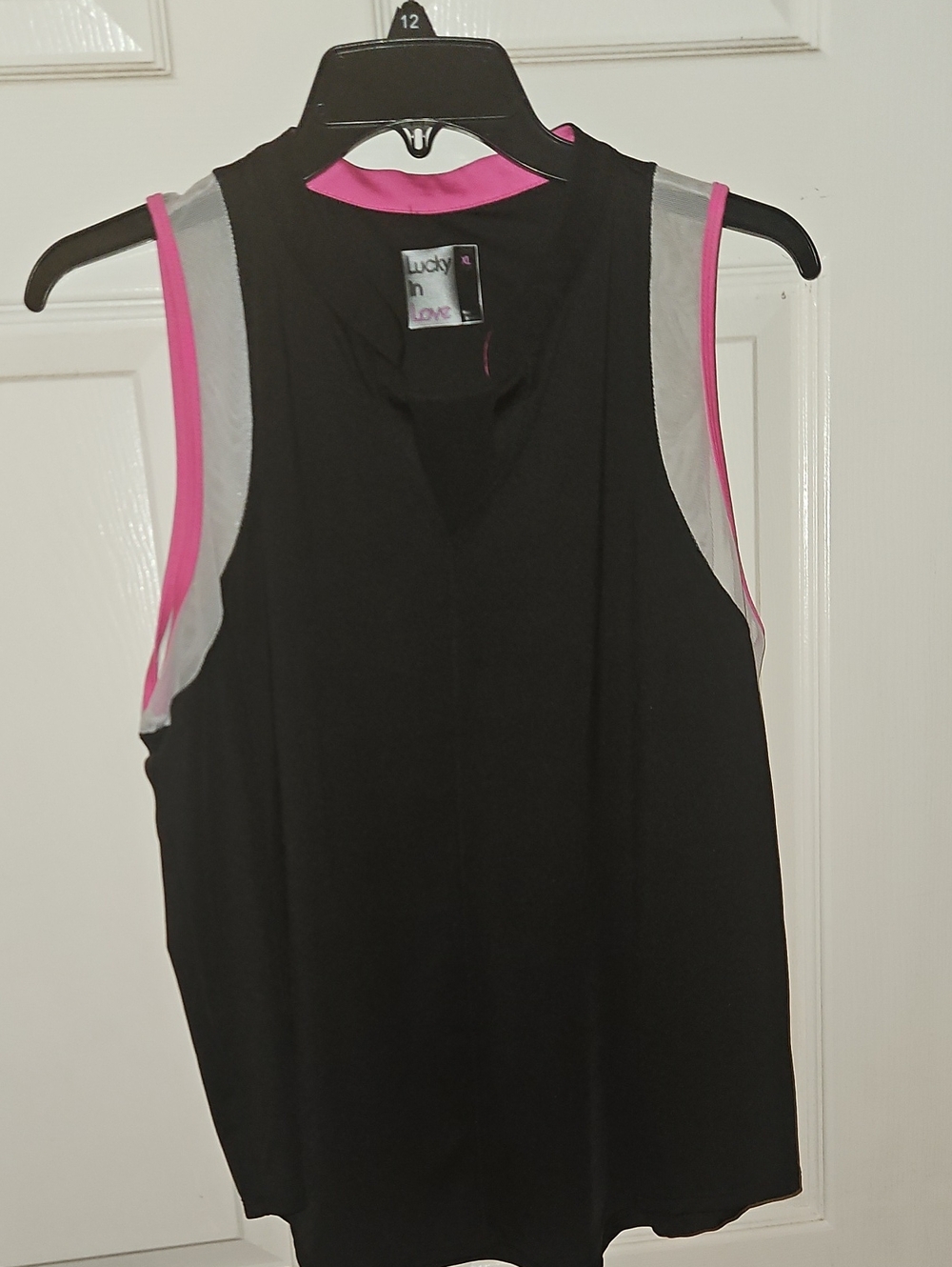 Lucky in Love Black Tank with Pink Trim and Sheer Panels